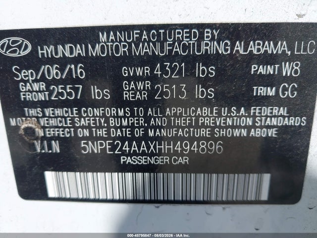5NPE24AAXHH494896 Hyundai SONATA ECO