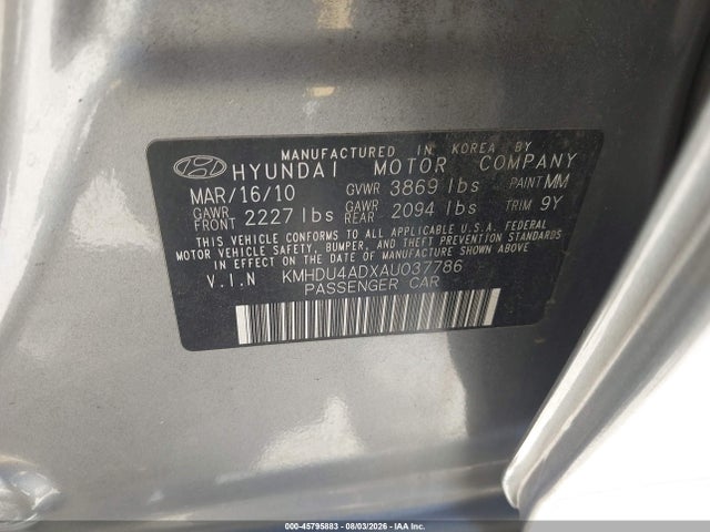45795883 :رقم المزاد ، KMHDU4ADXAU037786 vin ، 2010 Hyundai Elantra Gls مزاد بيع