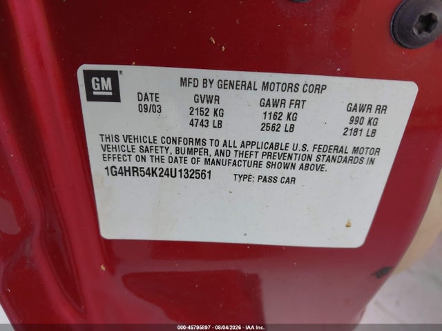 45795897 :رقم المزاد ، 1G4HR54K24U132561 vin ، 2004 Buick Lesabre Limited مزاد بيع