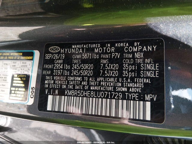 Продаж на аукціоні авто 2020 Hyundai Palisade Limited, vin: KM8R5DHE8LU071729, номер лоту: 45795903