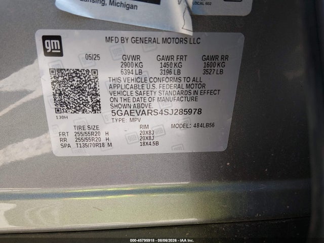 45795918 :رقم المزاد ، 5GAEVARS4SJ285978 vin ، 2025 Buick Enclave Preferred Fwd مزاد بيع