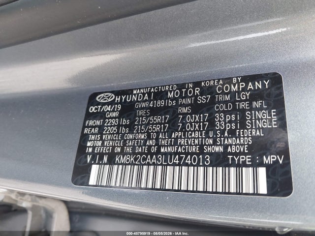 Hyundai Kona Sel 2020 KM8K2CAA3LU474013 Image 9