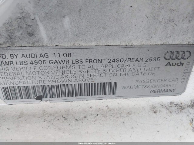 Aukcja sprzedaży 2009 Audi A4 2.0t Premium, vin: WAUMF78K69N046511, numer aukcji: 45795934