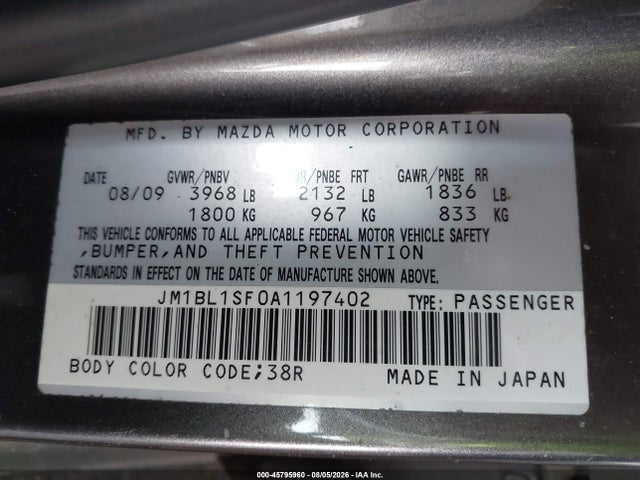 Aukcja sprzedaży 2010 Mazda Mazda3 I Touring, vin: JM1BL1SF0A1197402, numer aukcji: 45795960