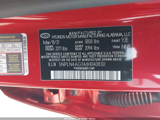 Hyundai ELANTRA SEL 2021 5NPLN4AG5MH040830 Image 9
