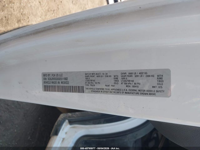 2025 Ram Promaster 2500 Tradesman High Roof 159 Wb W/pass Seat მანქანა იყიდება აუქციონზე, vin: 3C6LRVDG6SE511902, აუქციონის ნომერი: 45795977