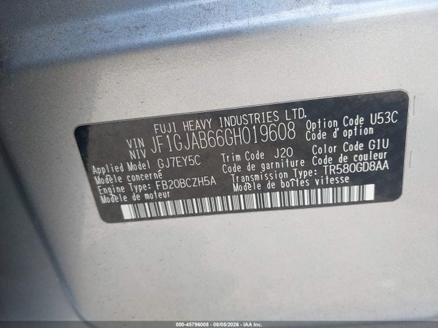 Aukcja sprzedaży 2016 Subaru Impreza 2.0i Premium, vin: JF1GJAB66GH019608, numer aukcji: 45796008