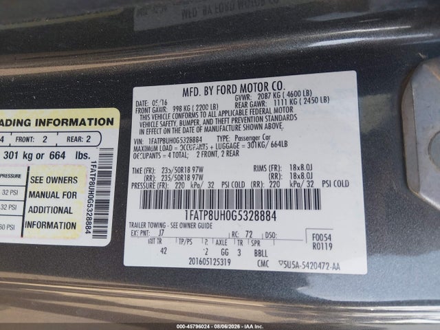 Продаж на аукціоні авто 2016 Ford Mustang Ecoboost Premium, vin: 1FATP8UH0G5328884, номер лоту: 45796024