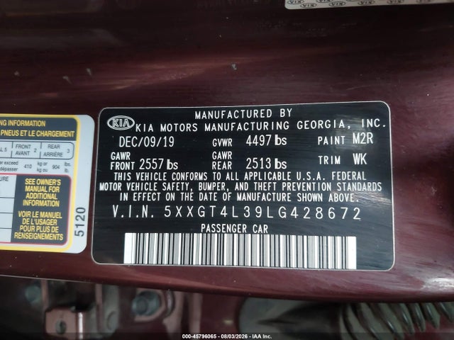KIA Optima Lx 2020 5XXGT4L39LG428672 Image 9