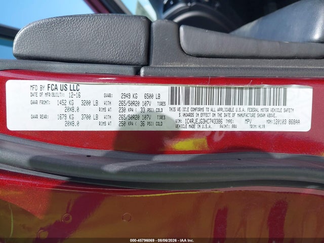 1C4RJEJG3HC743386 Jeep Grand Cherokee Summit