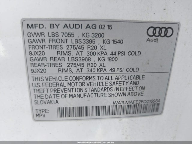 Продаж на аукціоні авто 2015 Audi Q7 3.0 Tdi Premium, vin: WA1LMAFE2FD016934, номер лоту: 45796080
