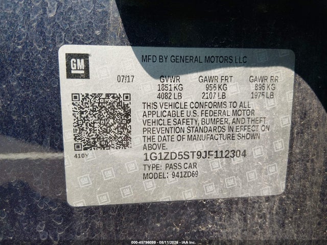 Продаж на аукціоні авто 2018 Chevrolet Malibu Lt, vin: 1G1ZD5ST9JF112304, номер лоту: 45796099