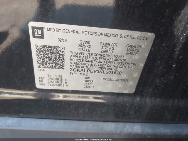 Продажа на аукционе авто 2019 Gmc Terrain Slt, vin: 3GKALPEV3KL301610, номер лота: 45796107