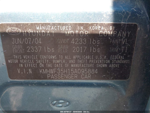 Aukcja sprzedaży 2005 Hyundai Sonata Gls/lx, vin: KMHWF35H15A095884, numer aukcji: 45796127