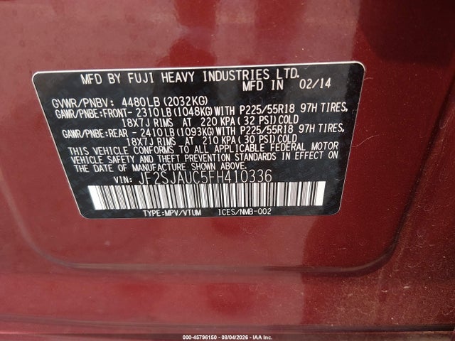 Продажа на аукционе авто 2015 Subaru Forester 2.5i Touring, vin: JF2SJAUC5FH410336, номер лота: 45796150
