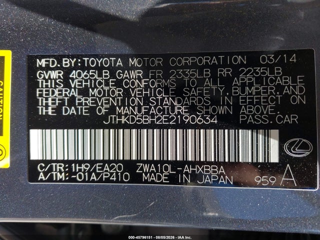 Lexus CT 200H 2014 JTHKD5BH2E2190634 Image 9