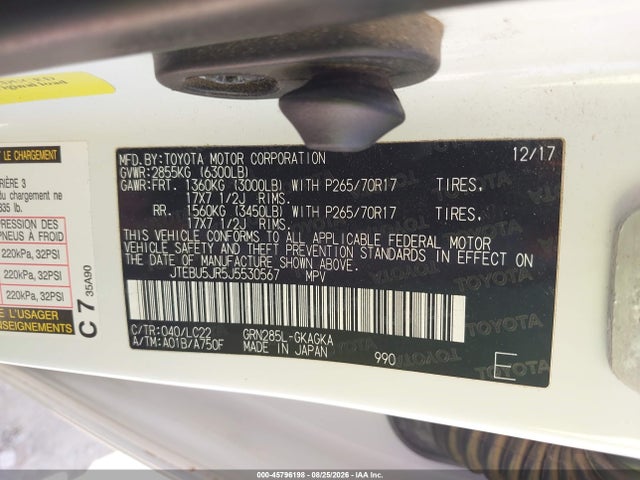 Продажа на аукционе авто 2018 Toyota 4runner Trd Off Road Premium, vin: JTEBU5JR5J5530567, номер лота: 45796198
