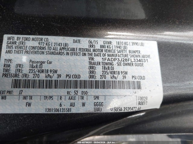 Продаж на аукціоні авто 2015 Ford Focus Titanium, vin: 1FADP3J28FL334031, номер лоту: 45796201