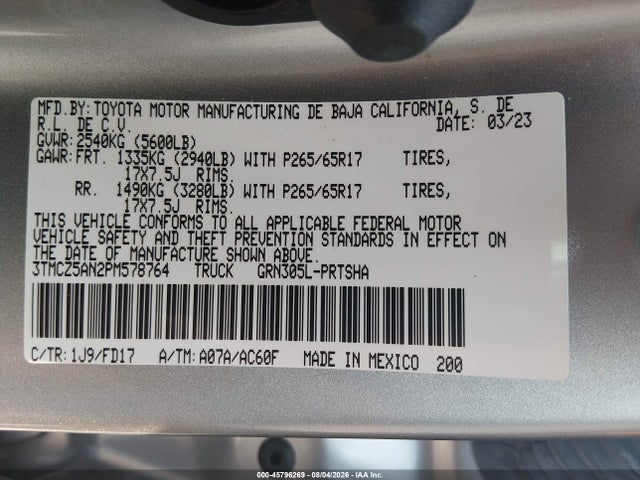 Aukcja sprzedaży 2023 Toyota Tacoma Trd Sport, vin: 3TMCZ5AN2PM578764, numer aukcji: 45796269