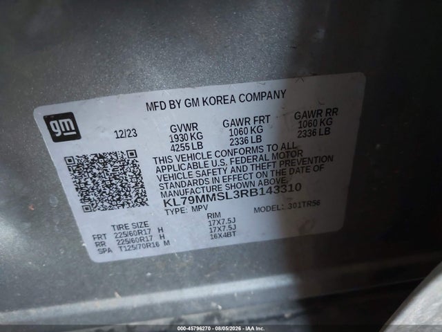 KL79MMSL3RB143310 Chevrolet Trailblazer Fwd Ls