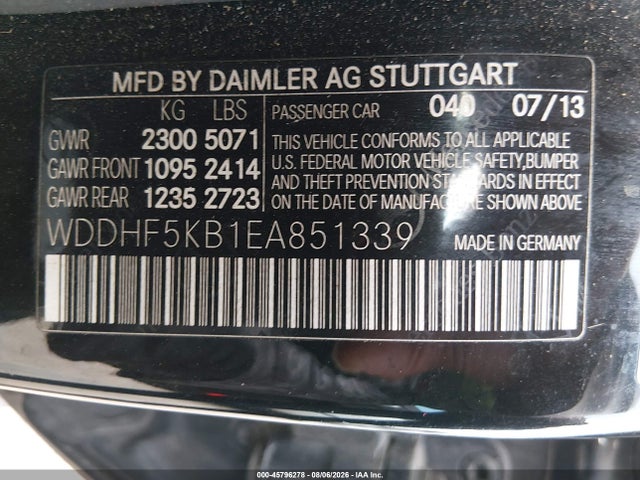 45796278 :رقم المزاد ، WDDHF5KB1EA851339 vin ، 2014 Mercedes-benz E 350 مزاد بيع