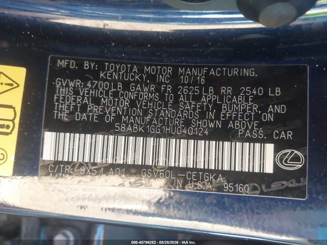 Продаж на аукціоні авто 2017 Lexus Es 350, vin: 58ABK1GG1HU040124, номер лоту: 45796282