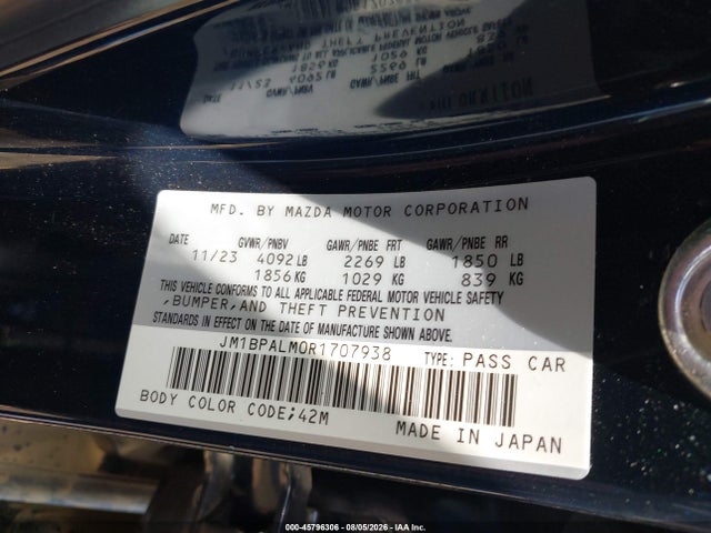 Aukcja sprzedaży 2024 Mazda Mazda3 2.5 S Preferred, vin: JM1BPALM0R1707938, numer aukcji: 45796306
