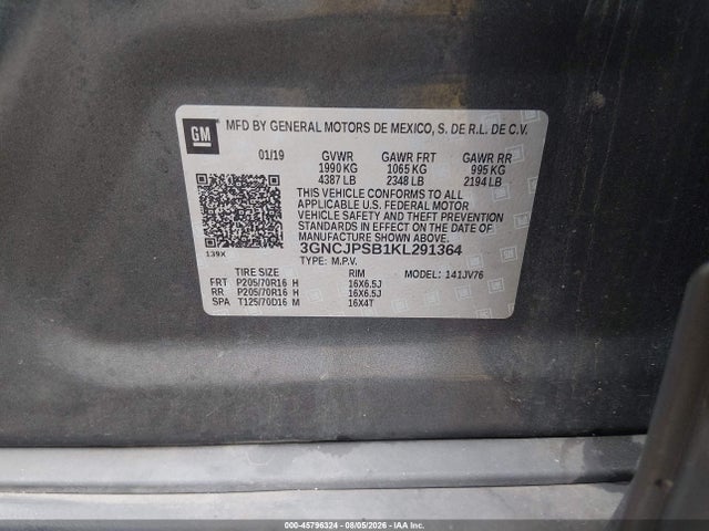 Chevrolet Trax Lt 2019 3GNCJPSB1KL291364 Image 9