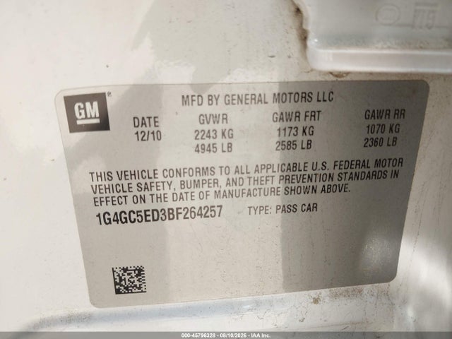 45796328 :رقم المزاد ، 1G4GC5ED3BF264257 vin ، 2011 Buick Lacrosse Cxl مزاد بيع