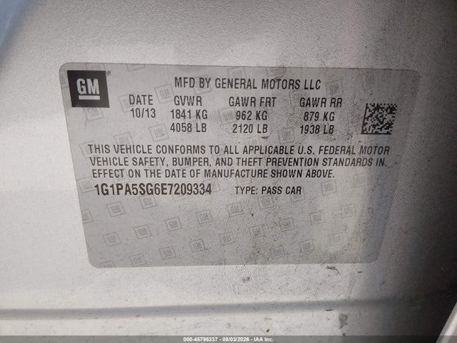 1G1PA5SG6E7209334 Chevrolet Cruze Ls Auto