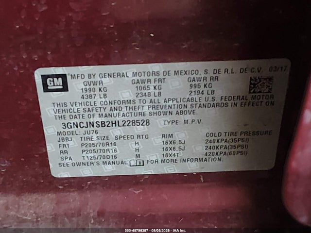 Chevrolet TRAX LS 2017 3GNCJNSB2HL228528 Image 9