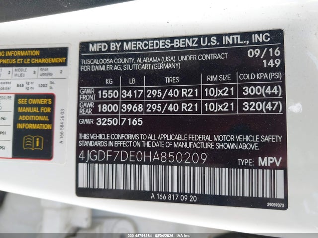 Продажа на аукционе авто 2017 Mercedes-benz Gls 550 4matic, vin: 4JGDF7DE0HA850209, номер лота: 45796364
