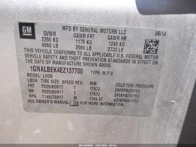 Chevrolet EQUINOX LT 2014 1GNALBEK4EZ137700 Image 9