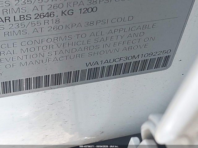 Aukcja sprzedaży 2021 Audi Q3 Premium 40 Tfsi Quattro Tiptronic, vin: WA1AUCF30M1092250, numer aukcji: 45796371