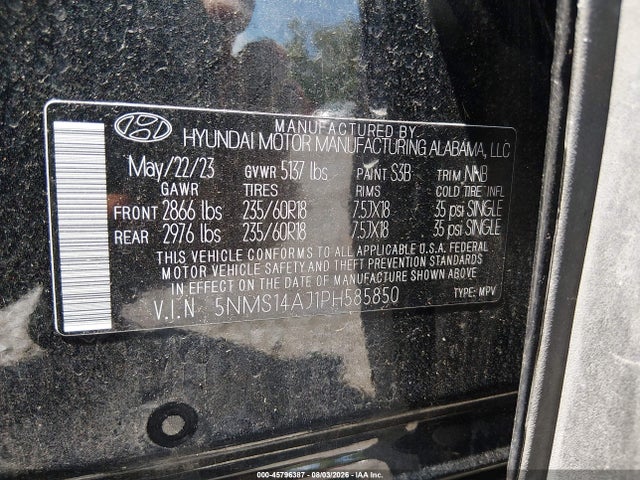 Продажа на аукционе авто 2023 Hyundai Santa Fe Se, vin: 5NMS14AJ1PH585850, номер лота: 45796387