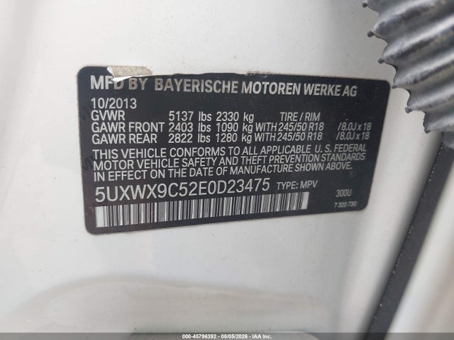 45796392 :رقم المزاد ، 5UXWX9C52E0D23475 vin ، 2014 Bmw X3 Xdrive28i مزاد بيع
