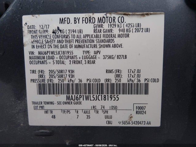 Продажа на аукционе авто 2018 Ford Ecosport Titanium, vin: MAJ6P1WL5JC181955, номер лота: 45796407