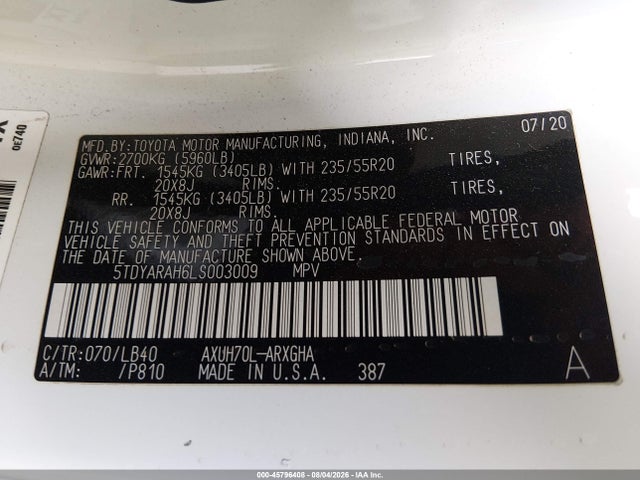 5TDYARAH6LS003009 Toyota Highlander Hybrid Limited