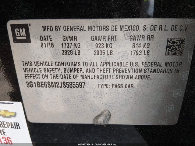 Chevrolet Cruze Lt Auto 2018 3G1BE6SM2JS585597 Image 9
