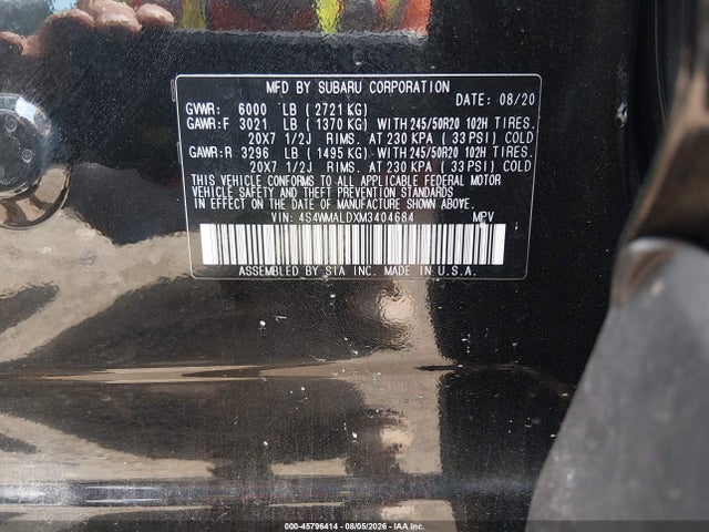 Aukcja sprzedaży 2021 Subaru Ascent Limited, vin: 4S4WMALDXM3404684, numer aukcji: 45796414