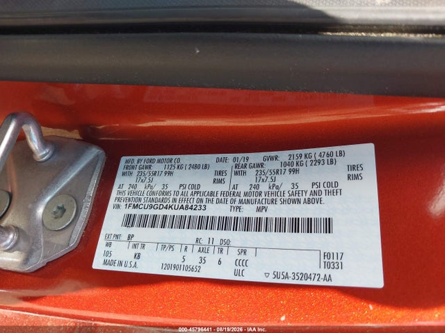 1FMCU9GD4KUA84233 Ford ESCAPE SE