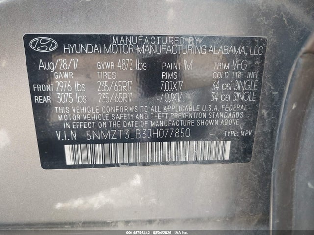 Продаж на аукціоні авто 2018 Hyundai Santa Fe Sport 2.4l, vin: 5NMZT3LB3JH077850, номер лоту: 45796442