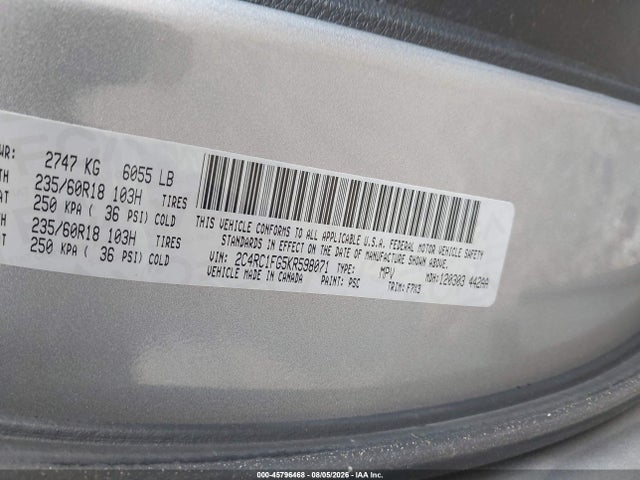 Продажа на аукционе авто 2019 Chrysler Pacifica Touring Plus, vin: 2C4RC1FG5KR598071, номер лота: 45796468