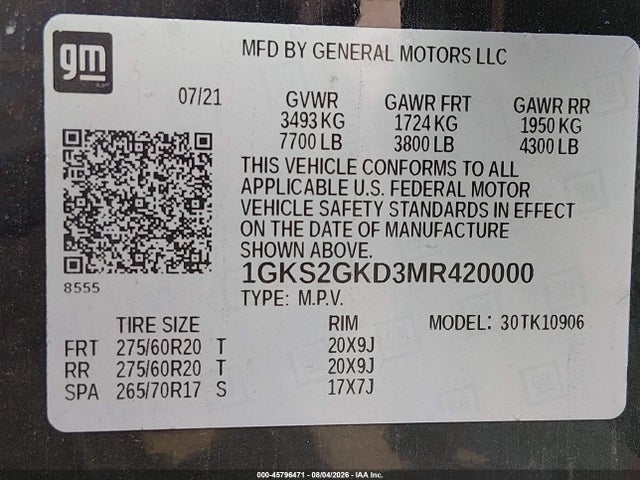 Продаж на аукціоні авто 2021 Gmc Yukon Xl 4wd Slt, vin: 1GKS2GKD3MR420000, номер лоту: 45796471