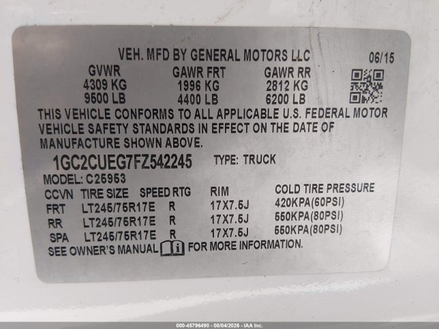 1GC2CUEG7FZ542245 Chevrolet Silverado 2500hd Built After Aug 14 Work Truck
