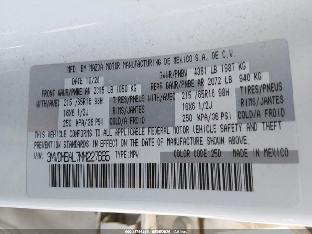 2021 Mazda Cx-30 2.5 S მანქანა იყიდება აუქციონზე, vin: 3MVDMBAL7MM227665, აუქციონის ნომერი: 45796495