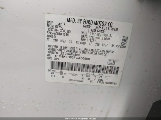 1FM5K8D83FGA00908 Ford EXPLORER XLT