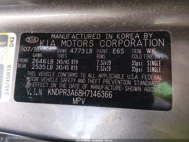 2017 Kia Sportage Sx Turbo მანქანა იყიდება აუქციონზე, vin: KNDPR3A68H7146366, აუქციონის ნომერი: 45796534