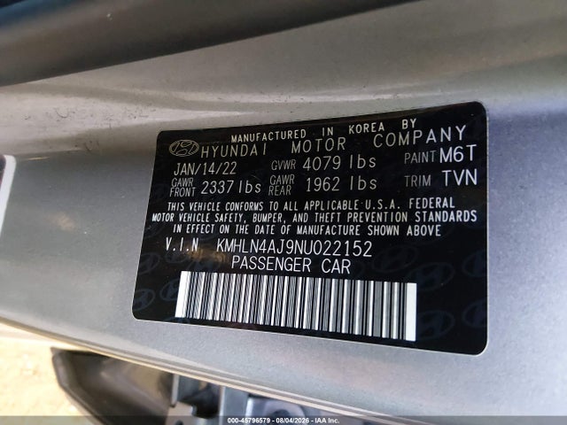KMHLN4AJ9NU022152 Hyundai Elantra Hybrid Limited