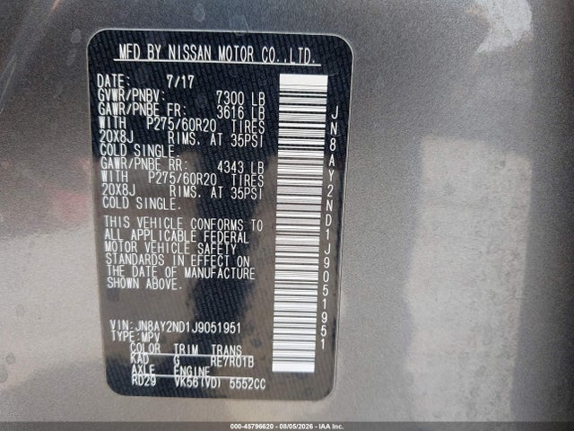 JN8AY2ND1J9051951 Nissan Armada Sl